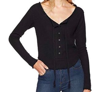 Free People Cecilia Black Long Sleeve Thermal Top